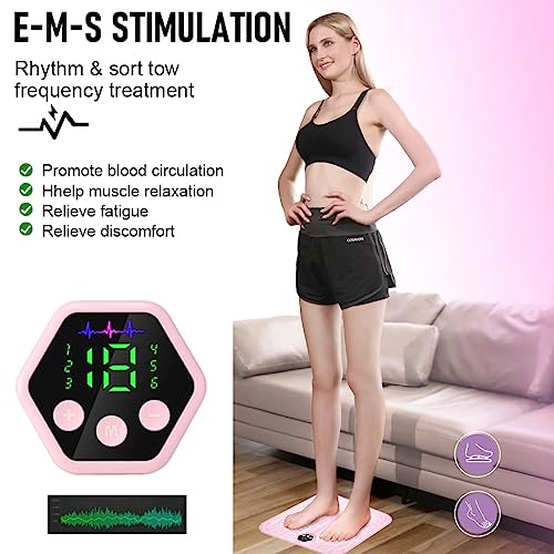 HANNEA® Foot Massager for Pain Relief, EMS Foot Massage Pad, Electric Portable Wireless Rechargeable Massager Pad with 6 Modes, 19 Strength Levels (Pink)