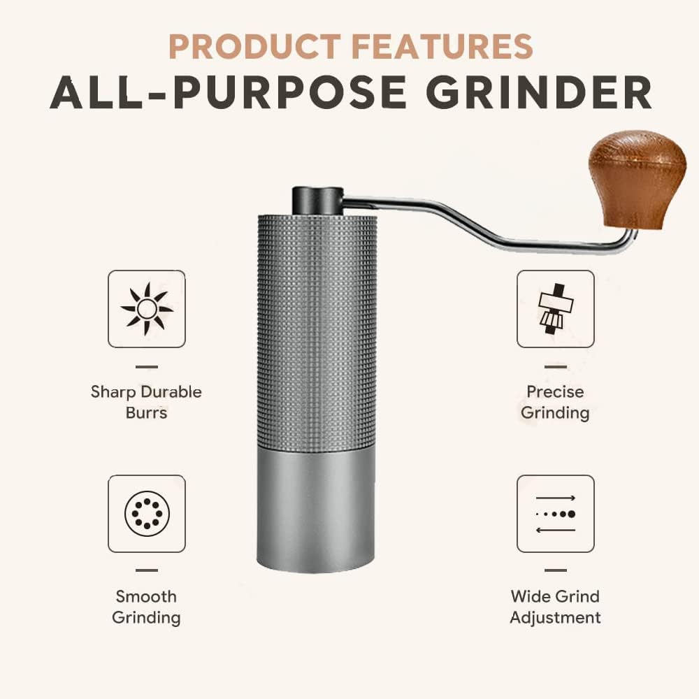 Supvox Coffee Grinder for Travel and Hand Brew with 25g Capacity CNC Steel Burr | Wooden Grip