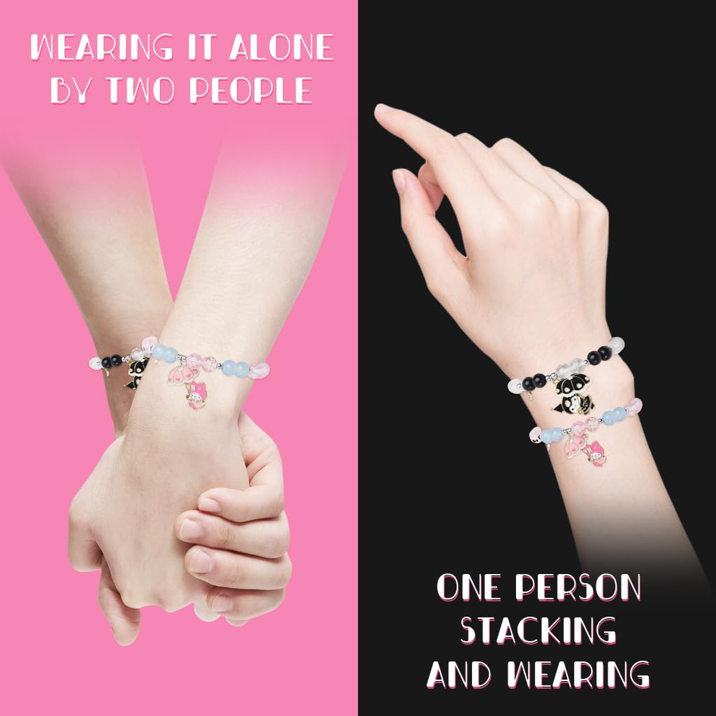 SANNIDHI Friendship Bracelet for Girls with Kuromi and Melody Charms 2 Pcs Crystal Beads Set