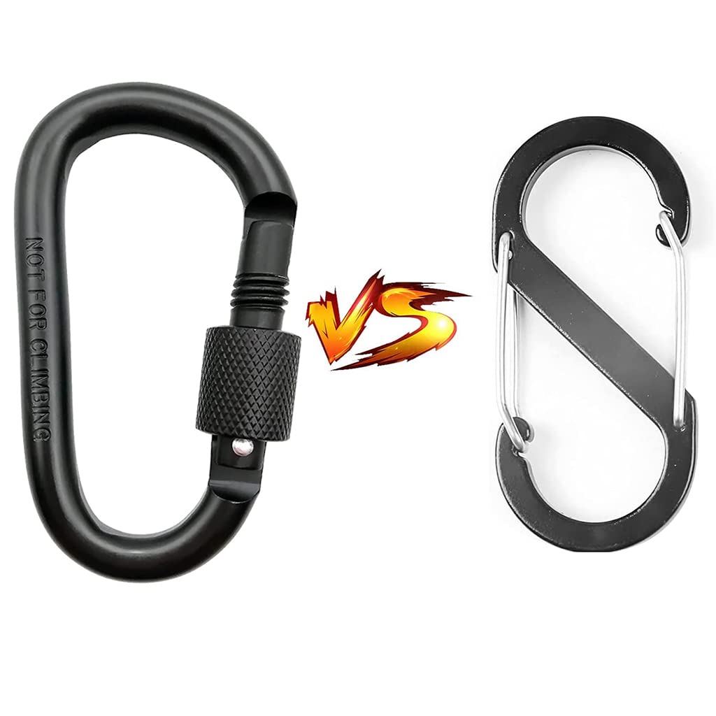Zibuyu Keychain Heavy Duty D Shaped Carabiner for Camping with Safety Lock 5Pc Set | Aluminum Alloy Backpack Hook