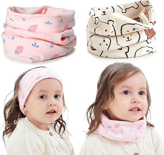SNOWIE SOFT® 2 PCS Loop Scarf Set Children Cotton Autumn Winter Scarf Baby Circle Neck Warm Girl And Boy