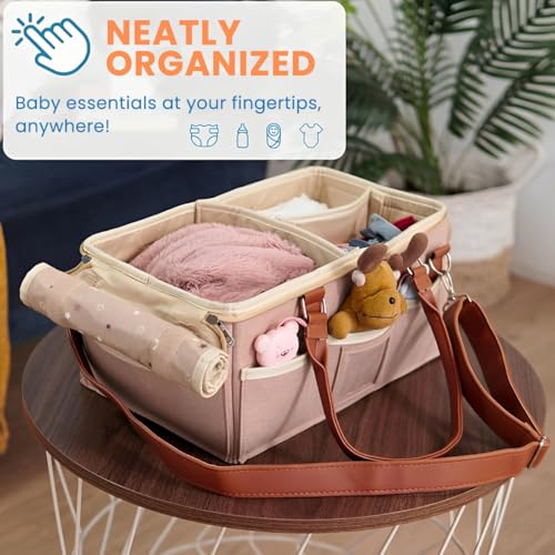 SNOWIE SOFT® Baby Diaper Bag Felt Caddy Organizer Basket with Handle Multi Compartments Carry All Mommy Newborn Supplies Zip-up Handbag Gift Khaki 2PCS