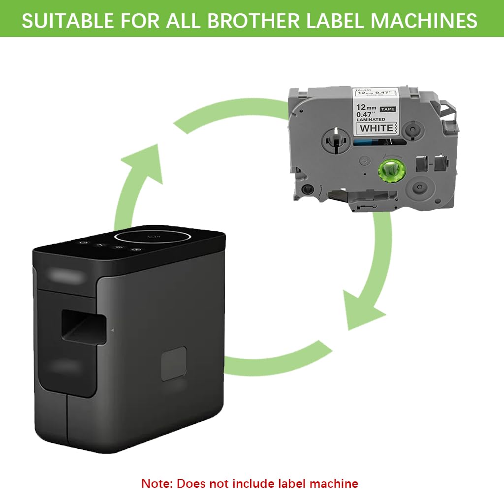 ZORBES TZe-231 Label Maker Tape for Brother P Touch | 12mm 0.47in 26.2ft Black on White
