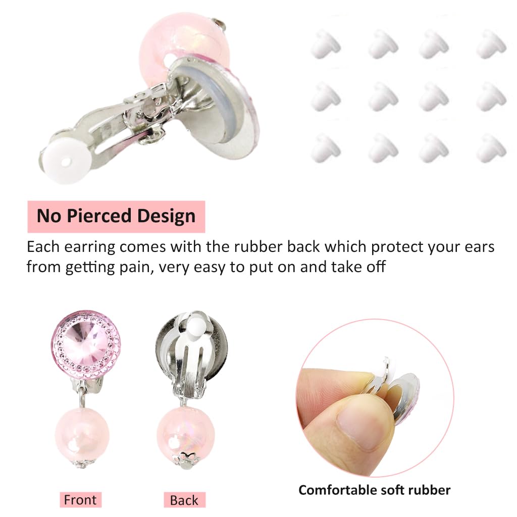 SANNIDHI 6 Pairs Earrings for Girls Stylish Unicorn Princess Clip On Earrings for Non Pierced Ears Dress Up Pretend Play Rhinestone Pearl Earrings Set Cute Kids Earrings for Girls Jewellery Gift