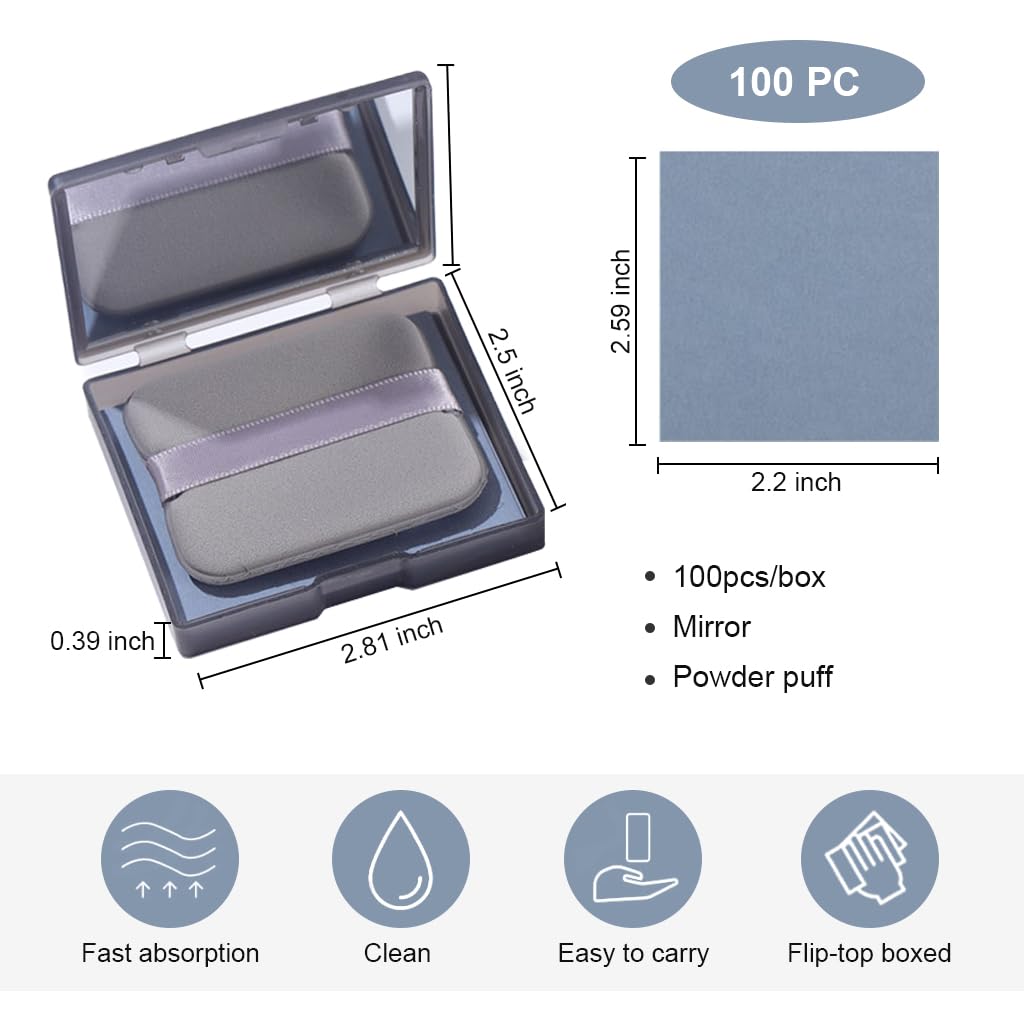 MAYCREATE® 100Pcs Face Blotting Paper for Oily Skin, Natural Linen Bloating Papers for Oily Face, Oil Absorbing Sheets for Face, with Built-in Mirror & Powder Puff Pad for Men and Women