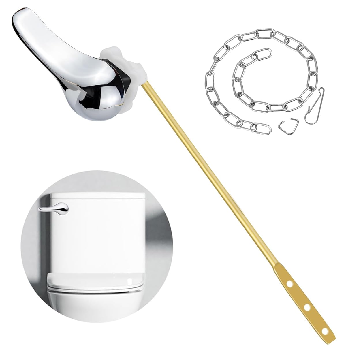 Serplex® Toilet Handle Replacement Kit Flush Toilet Handle Replacement Kit    Universal Toilet Tank Lever with Stainless Steel Chain Toilet Repair Kit Replacement Toilet Flapper Chain Kit