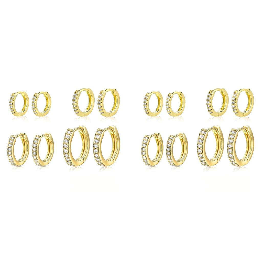 SANNIDHI Hoop Earrings for Women featuring Zircon Huggie Design 4 Pairs 8mm–14mm Gold | Stylish Gift Jewellery