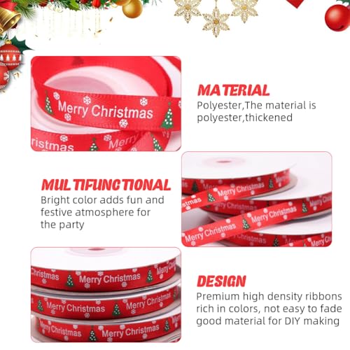 HASTHIP® Christmas Ribbon Roll 25 Yard Ribbons for Gift Wrapping, Decorative Red Printed Merry Christmas Tree Fecor Items Ribbons for Decoration, 1cm Width