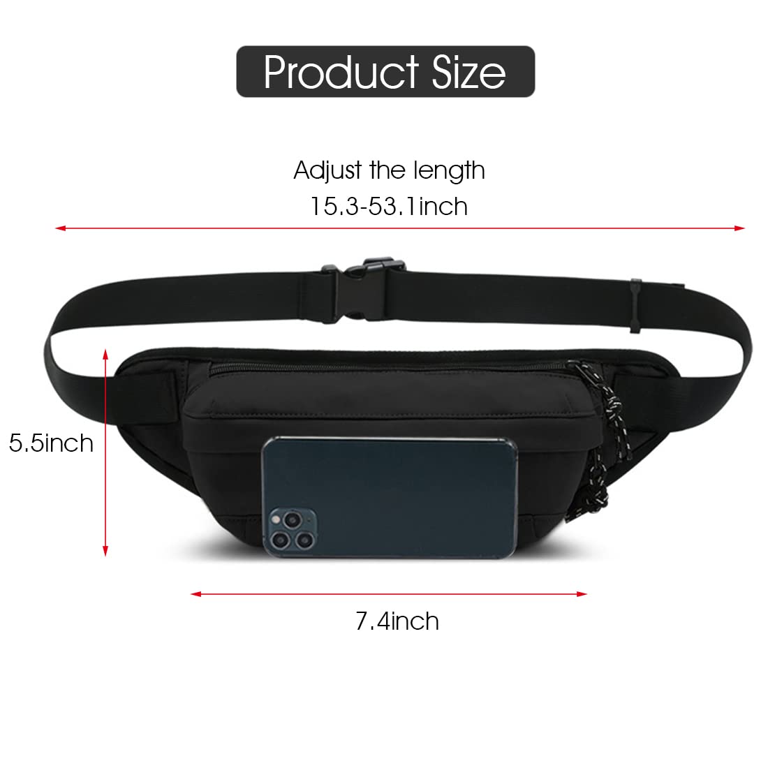 PALAY Waist Bag for Travel and Hiking with 39x8x14 cm Large Capacity | Water Repellent Black Pack