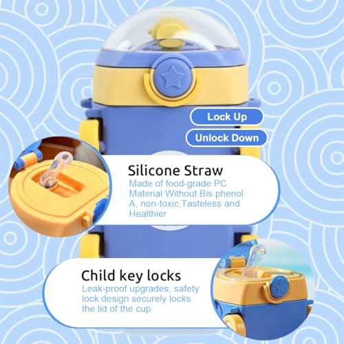 SNOWIE SOFT 550ml Water Bottle for Kids School Cartoon BPA-free Water Bottle Todder Water Bottle with Silicone Straw Leakproof Outdoor Water Bottle with Neck Strap Kids Water Bottle Gift for Kids