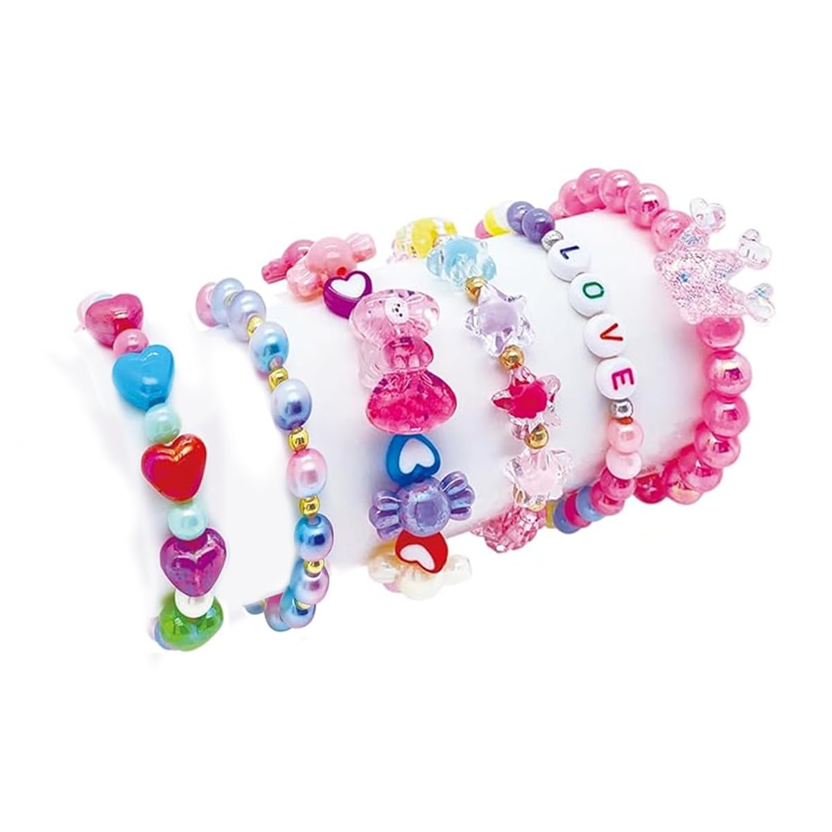 SANNIDHI 6Pcs Beads Bracelet for Girls Kids Friendship Bracelet Cute Beaded Bracelets Set Girls Toddler Costume Jewelry Party Pretend Play Birthday Christmas Gifts