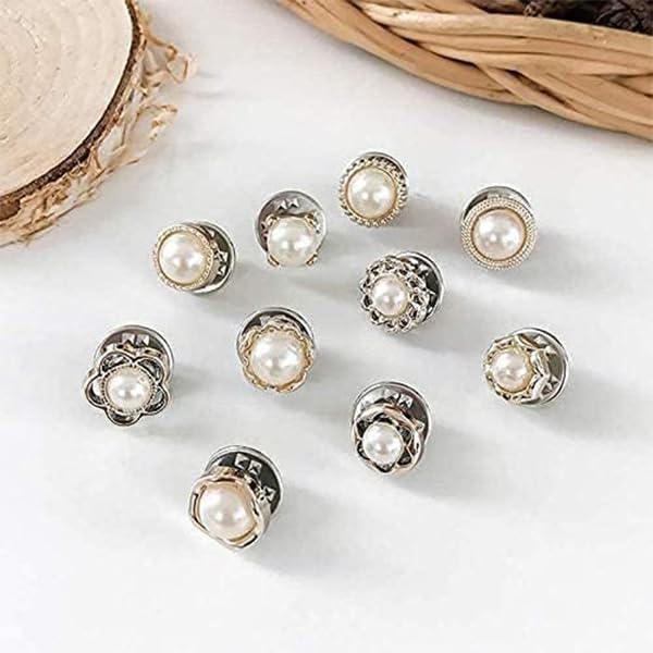 ZIBUYU Pearl Safety Pins for Dresses and Shawls with Secure Clasps | 10Pcs Decorative Brooch Set