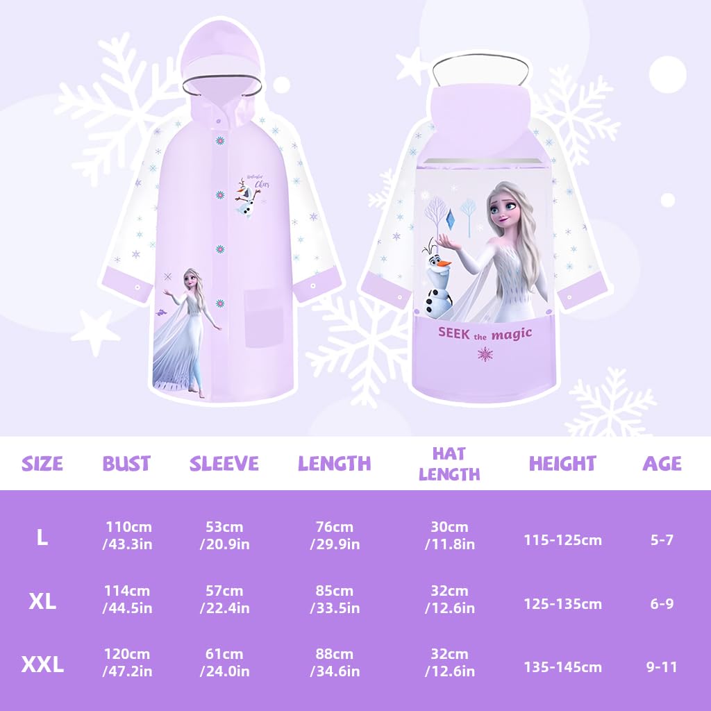 PALAY Raincoat for Kids Girls with Transparent Hood and Backpack Cover | EVA Knee Length Poncho featuring Princess Elsa Print
