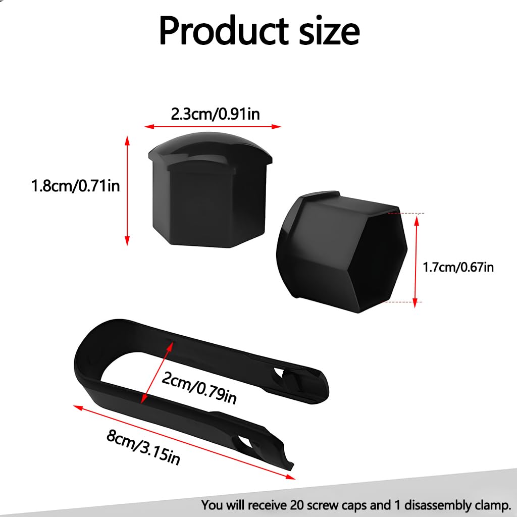 ZIBUYU Wheel Nut Covers Set for Cars and Trucks featuring 17mm Fit and Vinyl Protection | 20pcs Black
