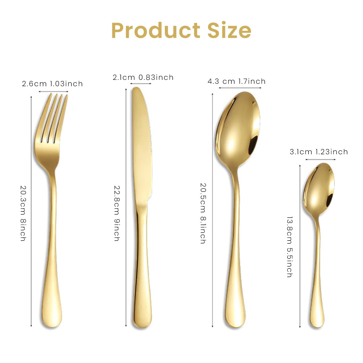 HASTHIP Cutlery Set for Home and Restaurant with Serrated Knives and Comfortable Grip | 16 Pcs Gold Stainless Steel Flatware