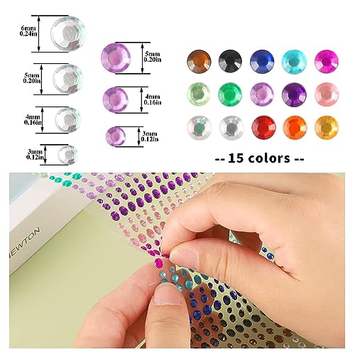 MAYCREATE® 3200PCS Face Gem Rhinestones Sticker Kit 3 4 5 6 mm Self Adhesive Flatback Glitter Crystal for Makeup Assorted Color Jewels Diamonds DIY Craft Clothes Making Nail Art
