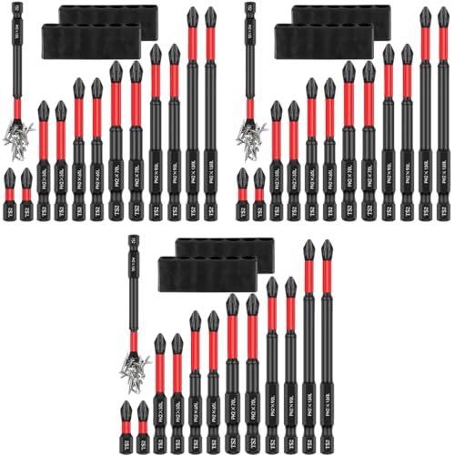 Serplex® Set of 12 TS2 Screwdriver Bit Heavy Duty S2 Alloy Steel Hex Shank Bits with 6 Length for Impact Driver Electric with Holder 3PCS