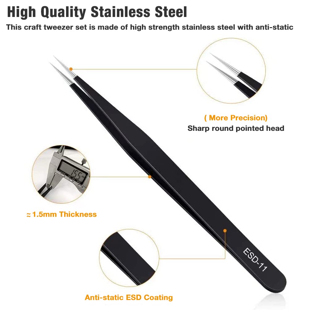 HASTHIP Tweezers Set for Electronics and Craft with Anti Slip Matte Handle | 6 Pcs Stainless Steel Precision Tools