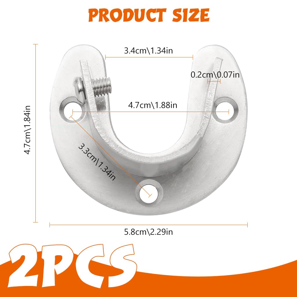 HASTHIP® 2Pcs Wardrobe Hanging Rod Mounts U-Shaped Closet Rod End Supports Wardrobe Brackets Screw Mounted Universal Stainless Steel 1-1/3''Wardrobe Brackets with Screws