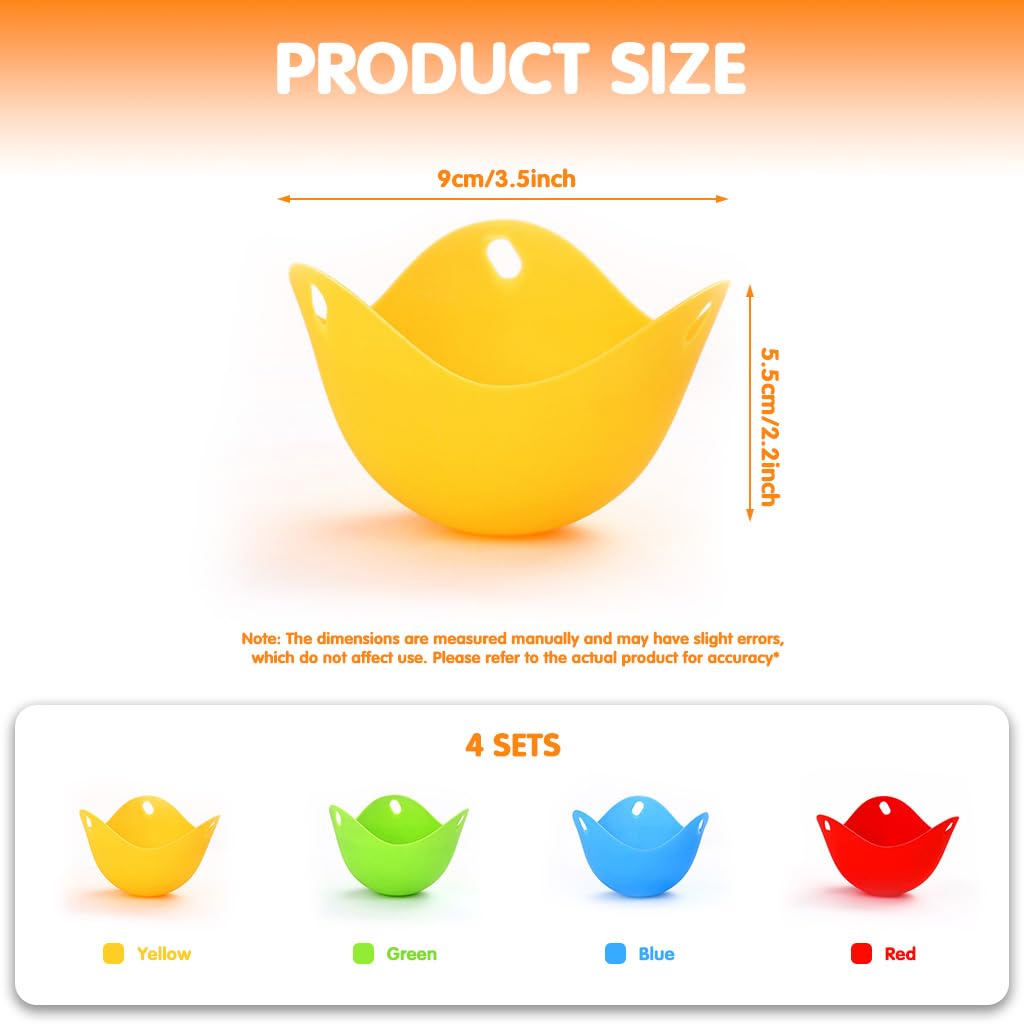 Supvox Poached Egg Maker for Microwave and Stovetop with Gripper Handle | 4 pcs BPA‑Free Silicone 9×9×6 cm
