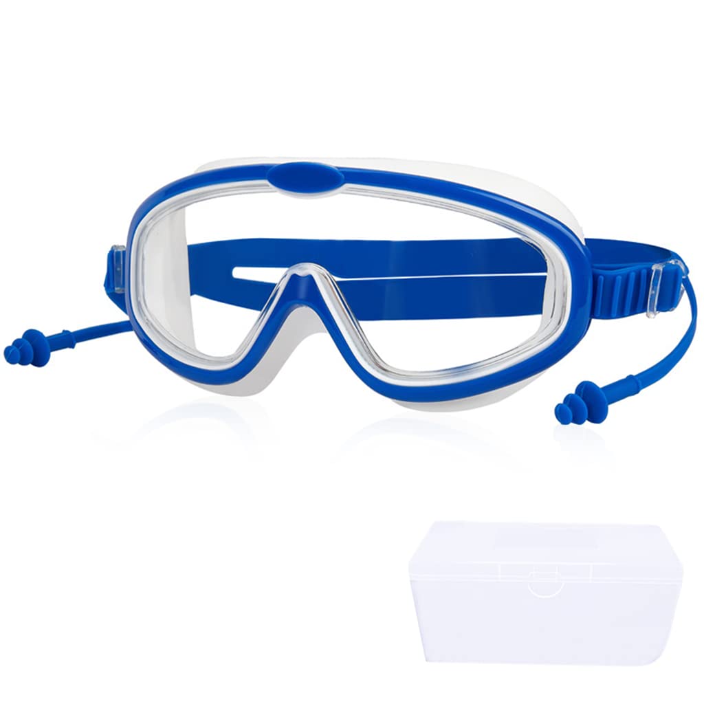 Proberos Swimming Goggles for Kids with Ear Plugs, Big Frame Leakproof Swimming Goggles for Children Kids, Professional Swim Goggles with Anti Fog and UV Protection for Boys Girls for Age 2-16(Blue)