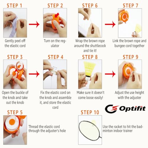 Optifit® Indoor Badminton Training Device for Kids with 6 Badmintons and Strings Reaction Training Toy Self-adhesive Simple Hanging No Racket 2 PCS