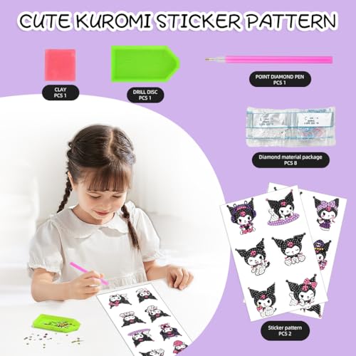 PATPAT® DIY Diamond Painting Art Kit Kuromi Stickers Material Kit with Tools 24PCS Cartoon Kawaii for Crafts Scrapbooking