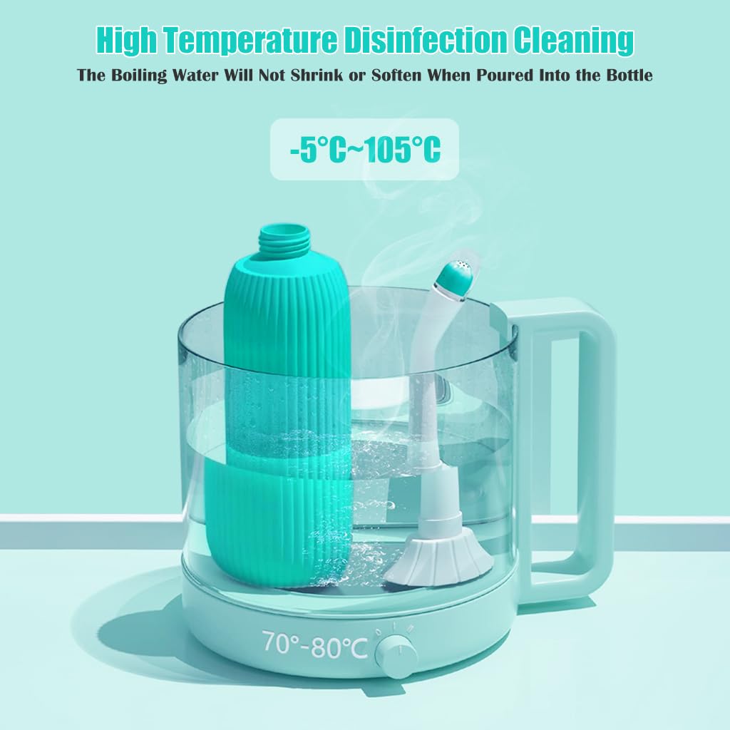 HANNEA  500ml Portable Retractable Travel Bidet with Bag/2 Nozzles for Toilet Handheld Postpartum Perineal Cleansing Childbirth Cleaner - for Outdoor,Camping,Personal Hygiene (Green, 500ml)