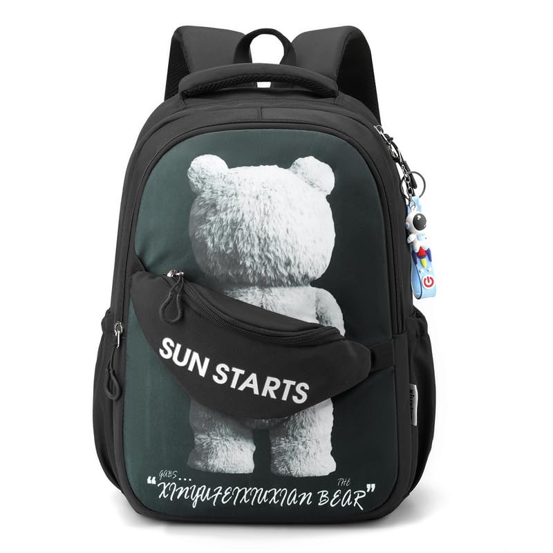 GUSTAVE® School Backpack Student Backpack Cartoon Backpack Double Layer Zippered Backpack Fashion Backpack with Front Zipper Pouch, Nylon Waterproof Book Bag School Backpack, School Gift Birthday Gift