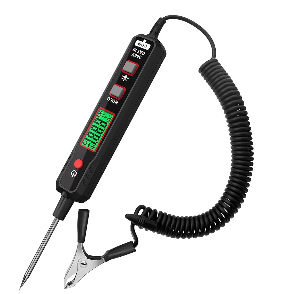 STHIRA® Vehicle Circuit Tester 0.8V-100V DC Voltage Tester with LCD Backlight Display Digital Circuit Tester Voltage Tester Resistance Tester Accurate Digital Auto Circuit Tester for Vehicle