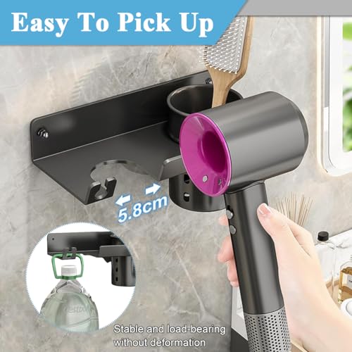 HASTHIP® Hair Dryer Stand Carbon Steel Wall Mounted Rack with Styling Tool Organizer Self Adhesive for Dyson Bathroom Salon Dressing Room 3 PCS