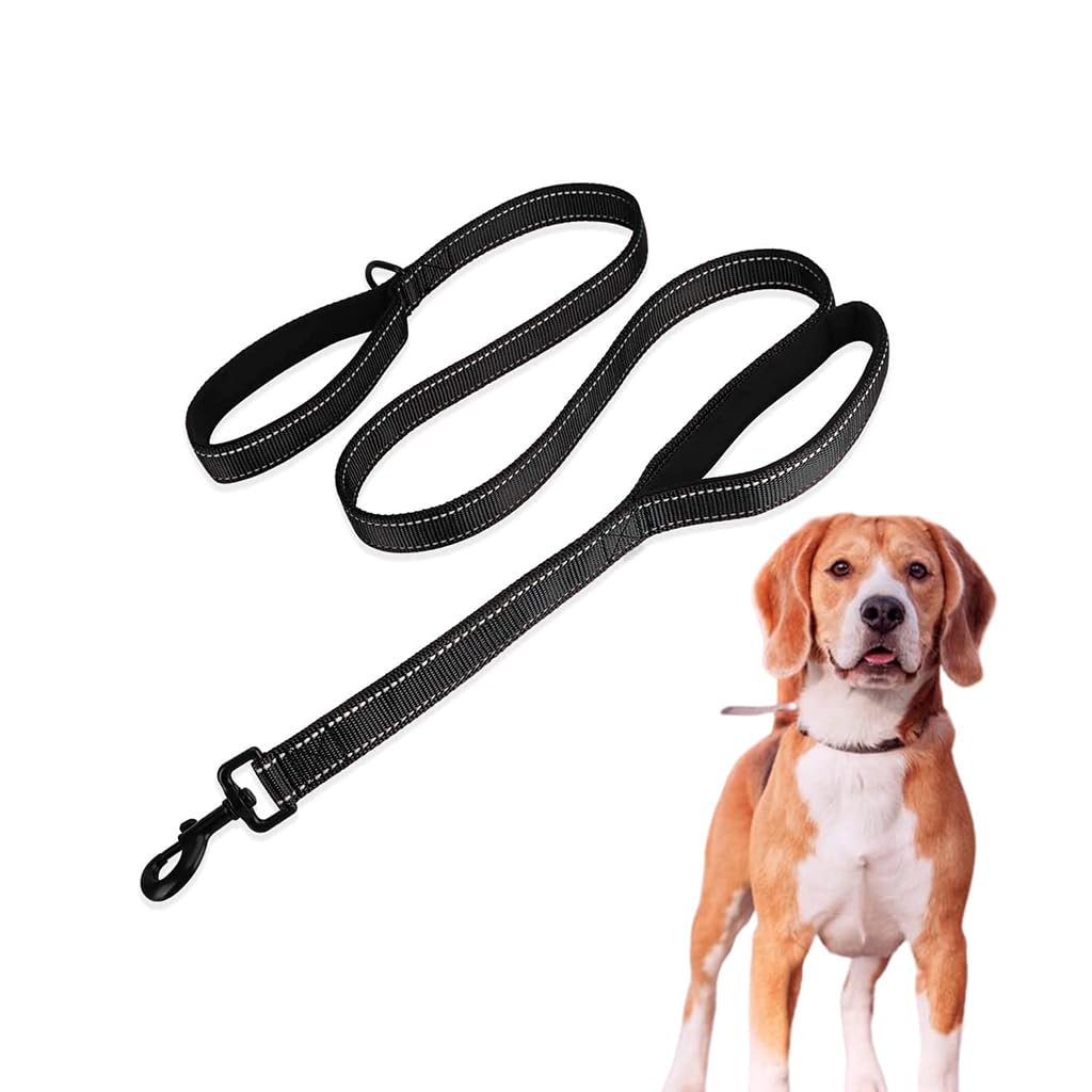 ZIBUYU Light Reflecting Dog Leash for Training and Walking with Dual Padded Handles 6 ft Black