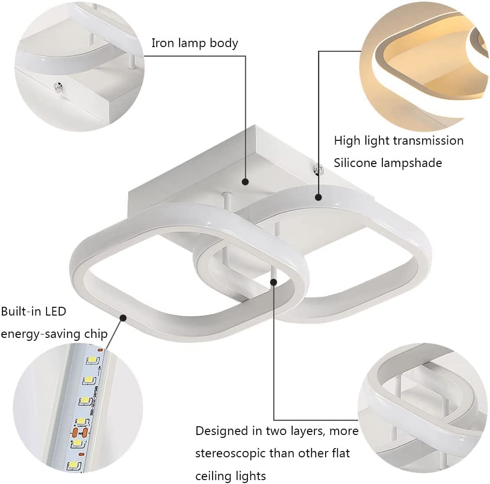 ELEPHANTBOAT® 22W Modern Ceiling Light LED Acrylic Dual Square LED Ceiling Lamps for Hallway Office Bedroom Kitchen Living Room Ceiling Light Warm White 3000K