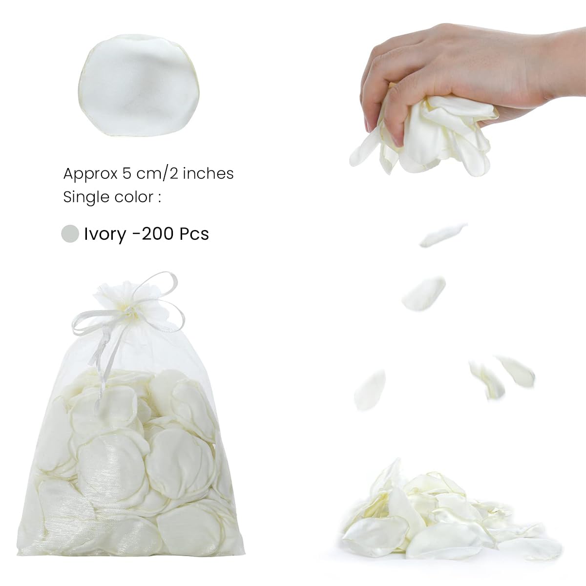HASTHIP Artificial Fake Silk Rose Petals for Wedding and Romantic Night 200PCS White Decor
