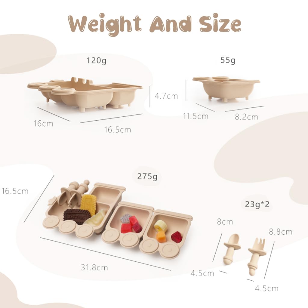 SNOWIE SOFT Silicone Baby Feeding Set for Toddlers with 4 Compartments and Spoon Storage | BPA-Free Food Grade Silicone Plate