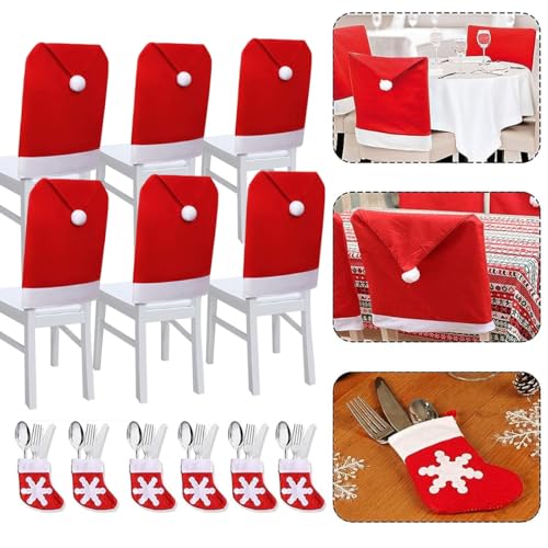 HASTHIP® Christmas Chair Cover Set of 6 Christmas Sock Cutlery Holder for Table Christmas Hat Dining Christmas Chair Cover Universal, Christmas Decorations Items, 12pcs