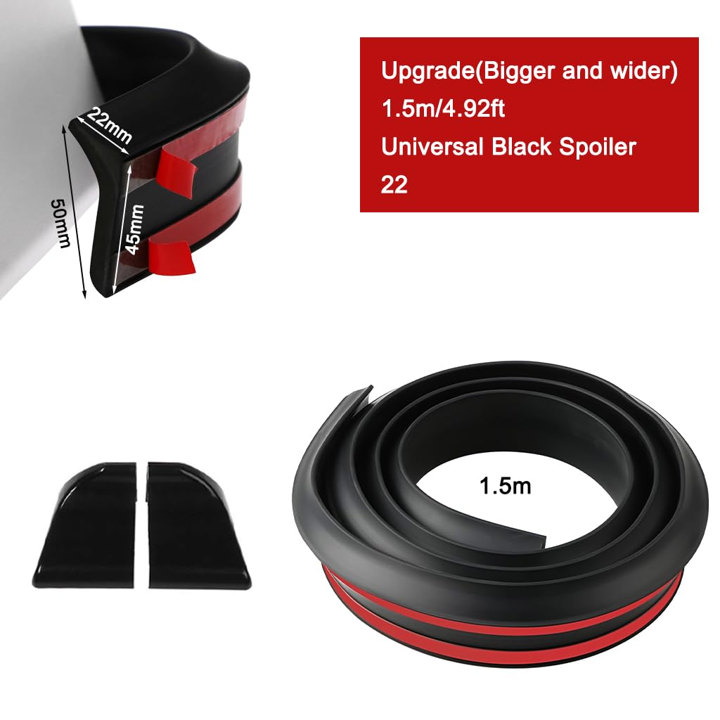 STHIRA Car Spoiler Lip for Sedan and Hatchback with 1.5 m Rubber Strip | Matte Black Aerodynamic Trunk Protector