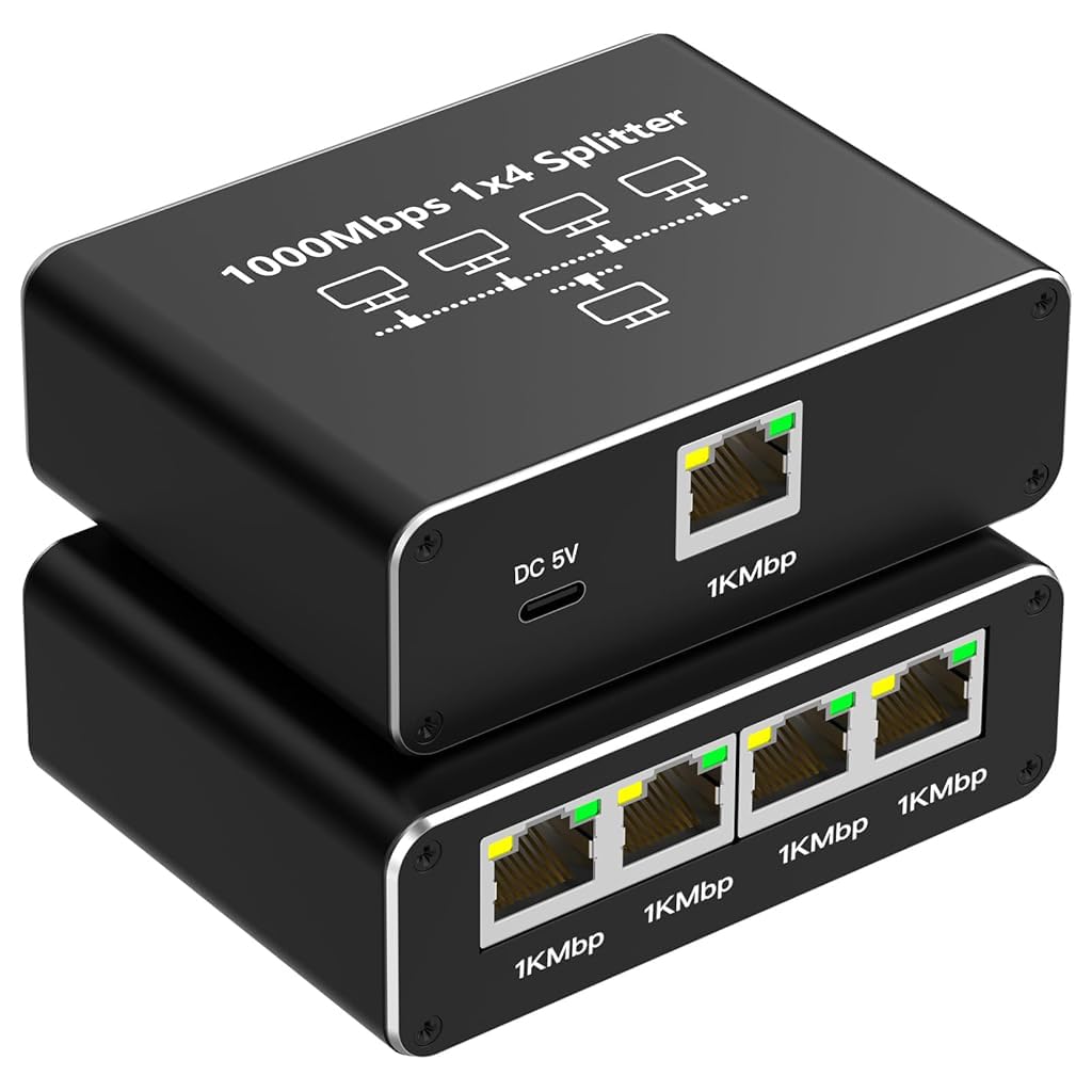 ZORBES USB C Ethernet Splitter for Computers with 4 in 1 RJ45 Ports and 1000Mbps Speed