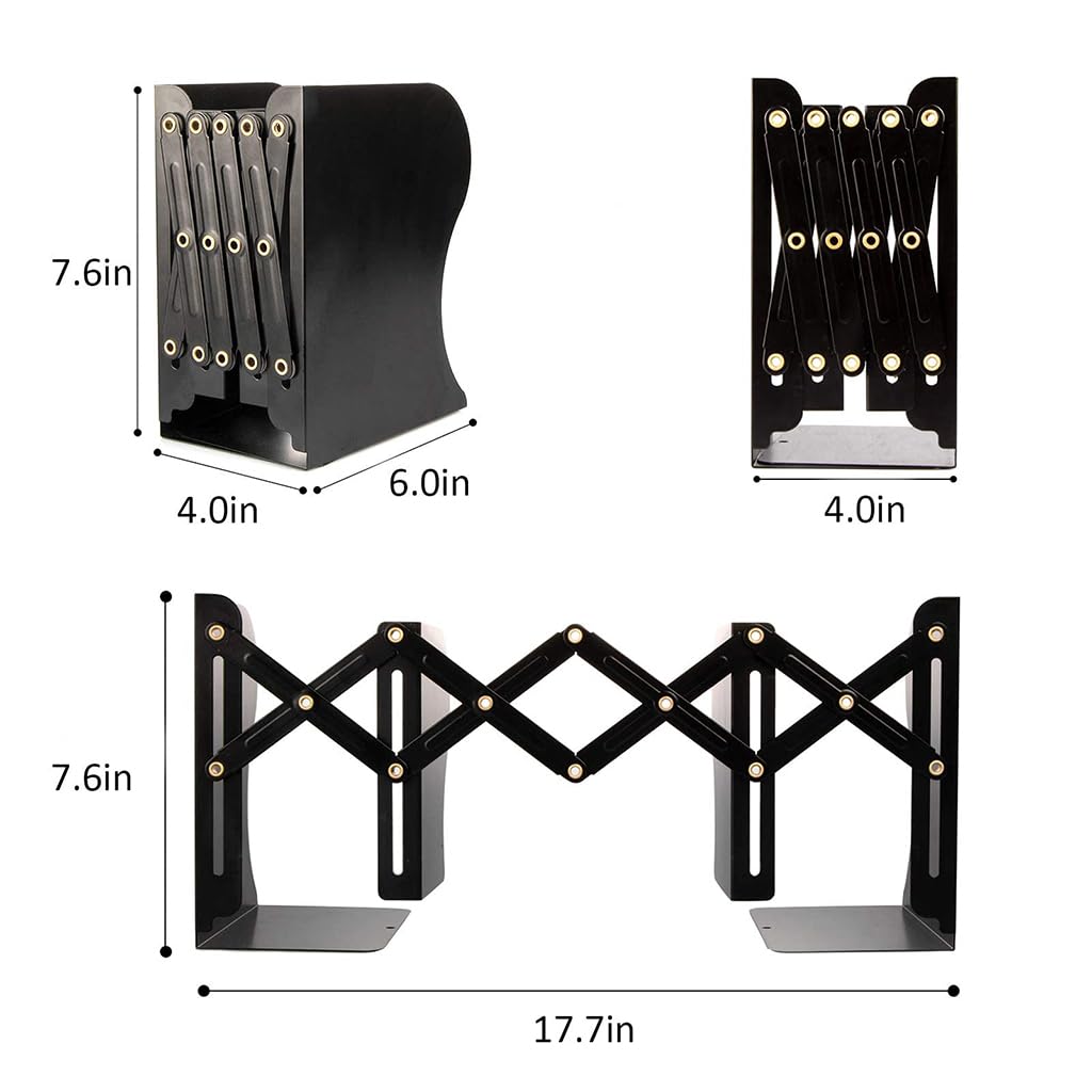 ZIBUYU Adjustable Book Ends for Office and Home featuring 4.1–16.9 in Expandable Metal Design