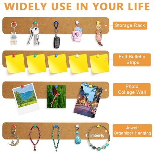 Climberty® 5 Pack Felt Bulletin Board, Vision Board Felt Message Board with 105PCS Drawing Pins, Self-Adhesive Lightweight Bulletin Board Strips for Paste Notes, Photos, Schedules (Brown)