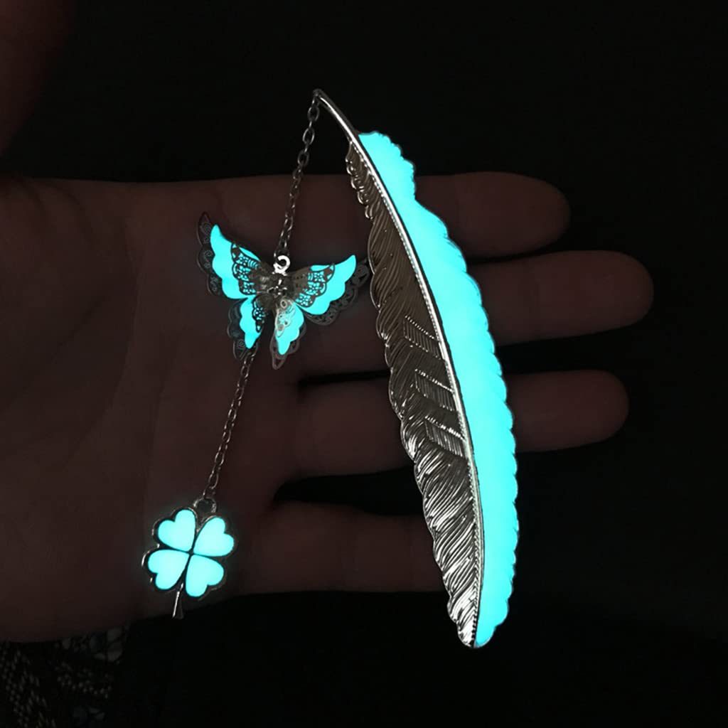 HASTHIP® Metal Feather Bookmark Glow in The Dark, 3D Gold Feather Bookmark with Sagittarius Pendant, Bookmark Gift for Teachers Women Student, Mothers Day, Christmas