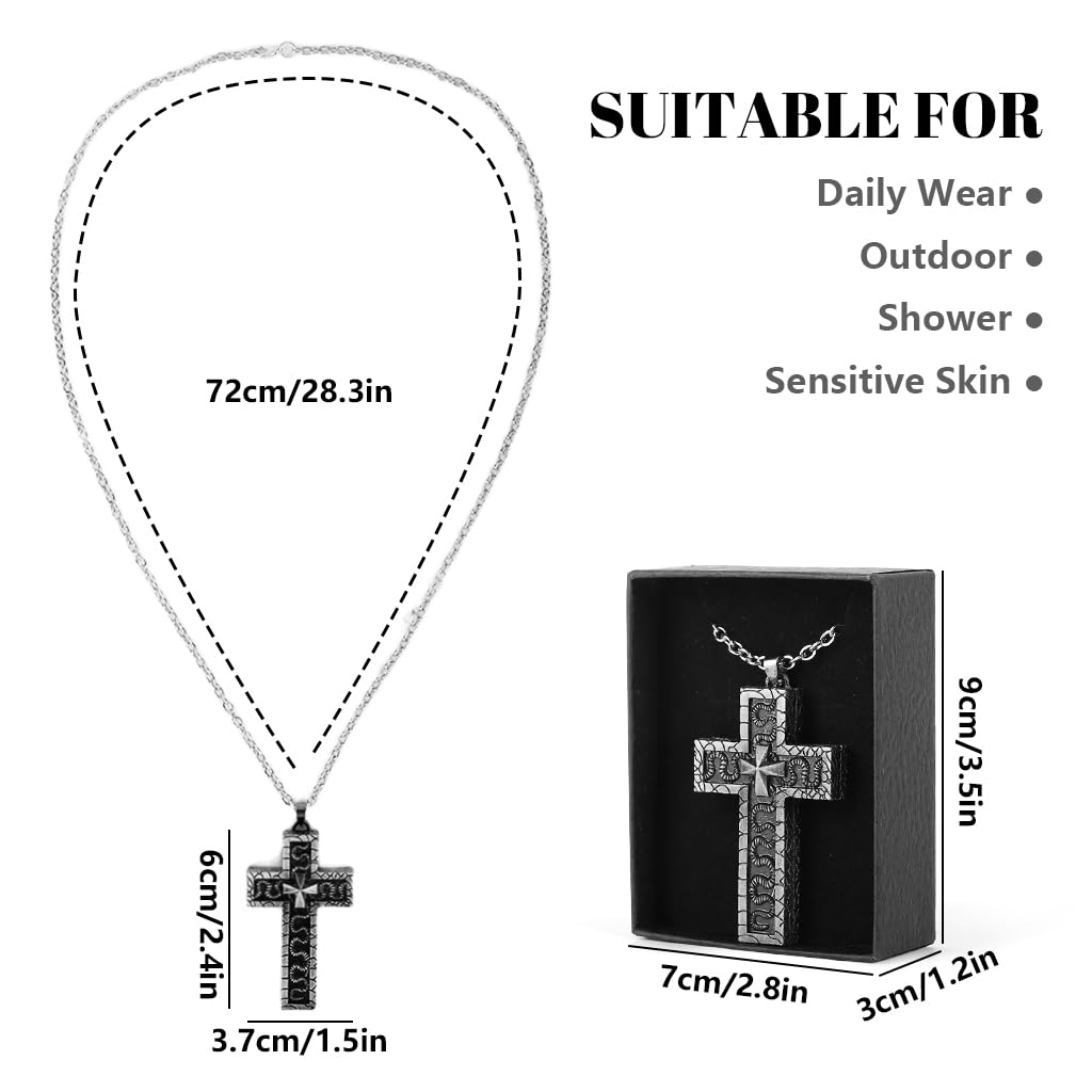 PROBEROS Cross Necklace with Secret Compartment Featuring 3D Carving Metal Design for Men