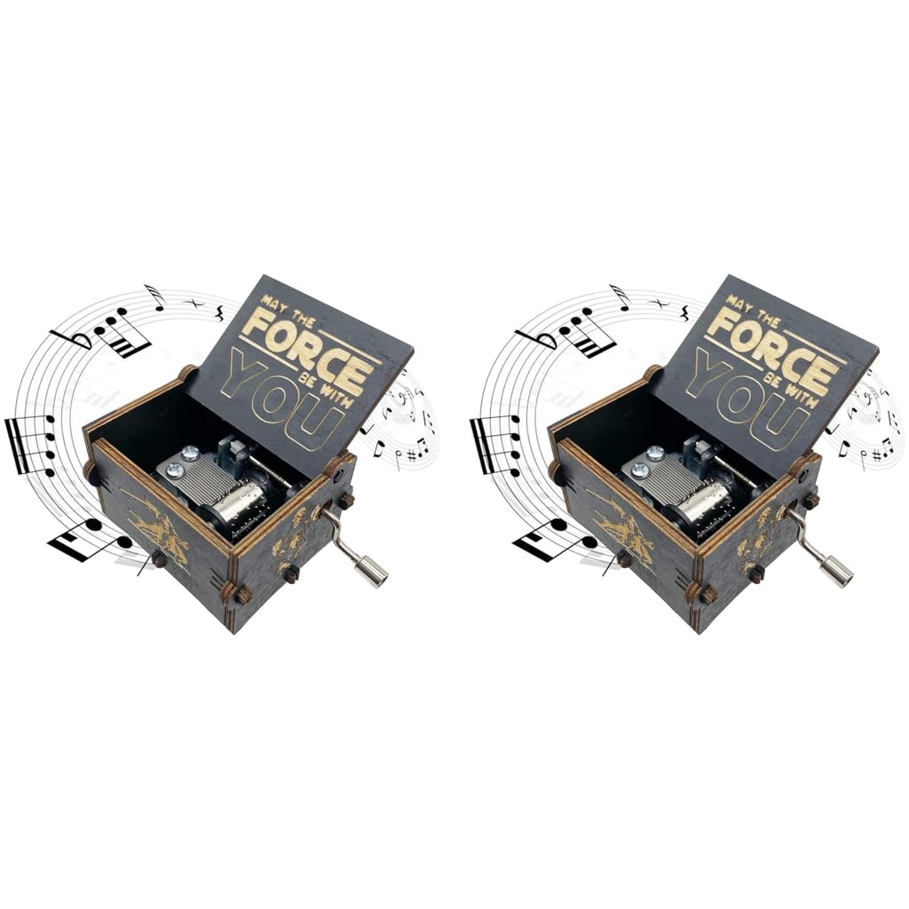PATPAT Music Box for Star Wars Lovers with Hand Crank Wooden Design | 2 PCS Vintage Gift