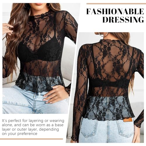 SANNIDHI® Sheer Lace Top Flattering Close Fit Polyester Floral Lace Top, XL