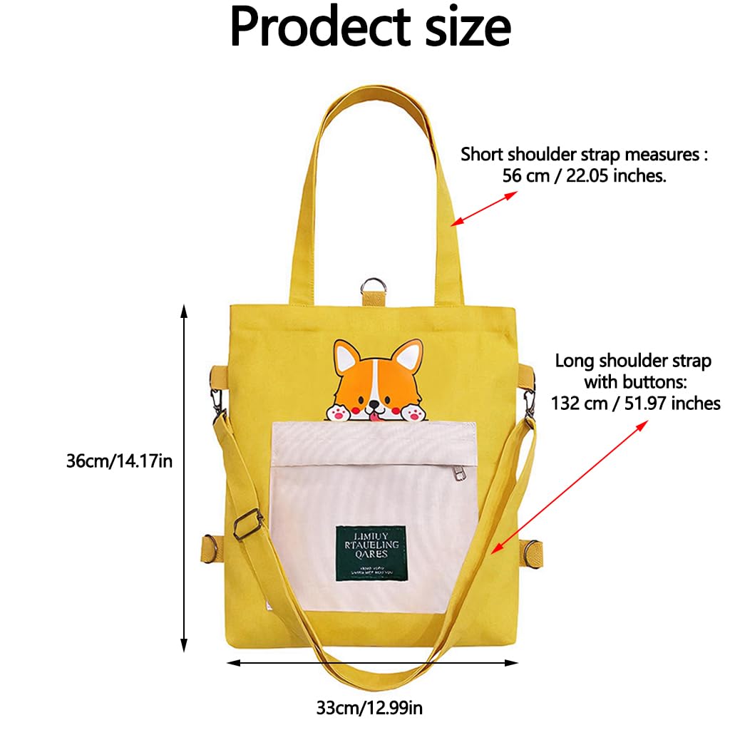 Zibuyu Akita Design Crossbody Bag for Office Use with Adjustable Strap and Yellow Canvas | Stylish Women’s Work Purse