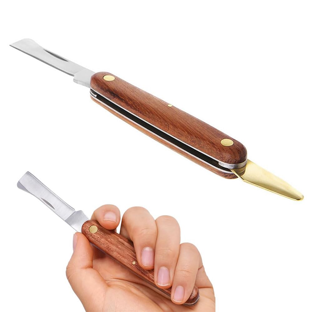 HASTHIP Grafting Cutter for Plants with Dual Blade and Rosewood Handle | Foldable Stainless Steel Budding Tool