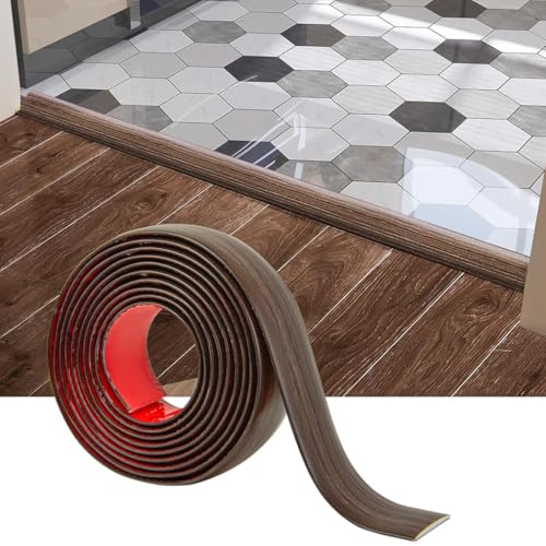 HASTHIP® Floor Transition Strip, Self Adhesive Vinyl Laminate Floor Strip Floor Flat Divider Strip for Joining Floor Gaps, Carpet Threshold, Floor Tiles (47.2 x 1.57 Inches, Wood Color)