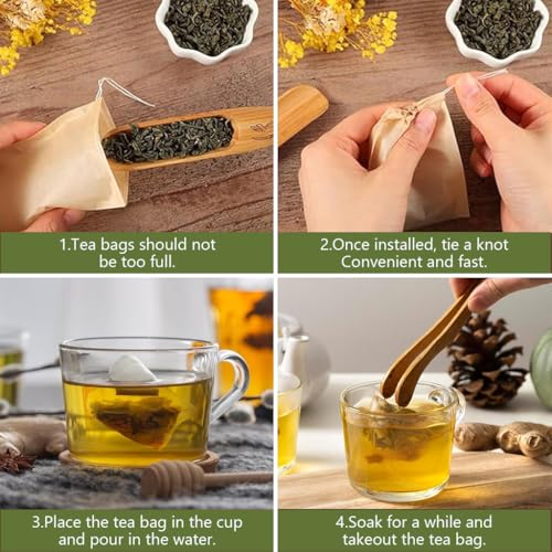 HASTHIP® Disposable Tea Filter Bags for Loose Tea Unbleached Wood Pulp Drawstring Leaking Proof Design Travel Portable for Water Bottle Pot Cups Mug Pack of 100 3PCS