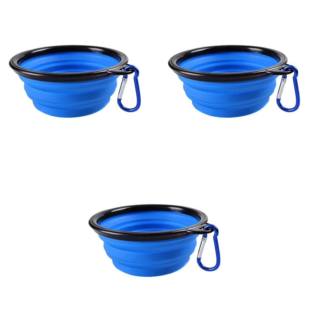 ELEPHANTBOAT Collapsible Silicone Dog Bowl for Travel with Dual Use 10 cm Blue 3 pcs