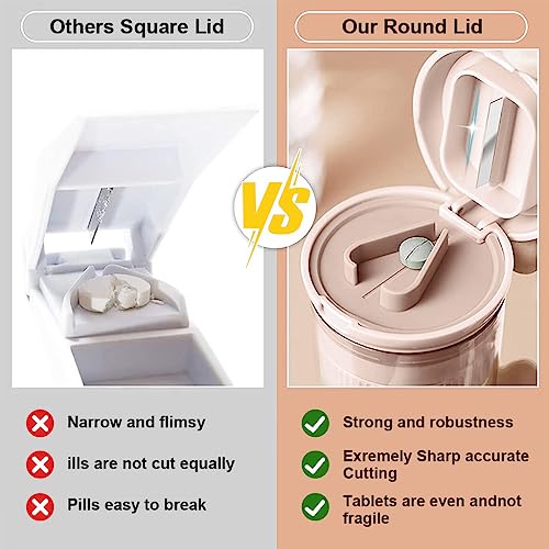 HANNEA® Pill Box with Tablet Cutter and Grinder Travel Pill Cutter with Drinking Cup 4 in 1 Tablet Cutter with Two Built-in Pill Box for Large Pills, Vitamins, Cod Liver Oil, Supplements, Medication